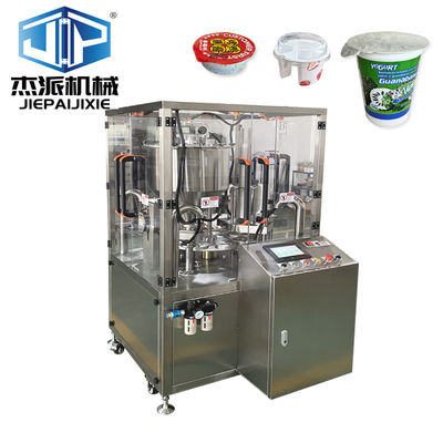 Easy Handling Cheese Cream Cup Filling And Sealing Machine 1.3KW Power With Hopper