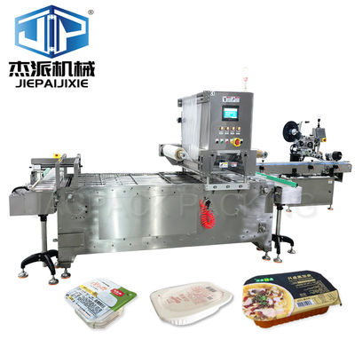 The Tray Sealing and Labeling Machine for Dehydrated dried fruit and thick sauce container
