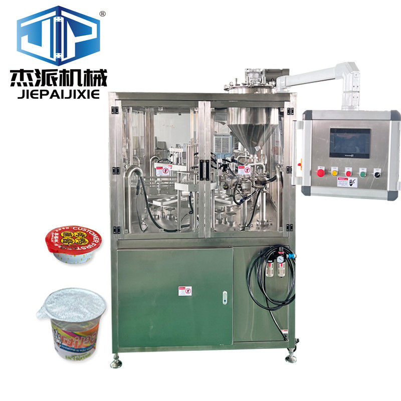 PLC Controlled HMI Vacuum Yogurt Cup Filling Sealing Machine Temperature Control Full Automatic High Speed